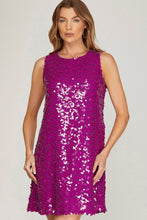 Magenta Sleeveless Matte Sequin Mini Dress