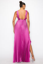 Mulberry Satin Pleated Maxi Dress With Slit