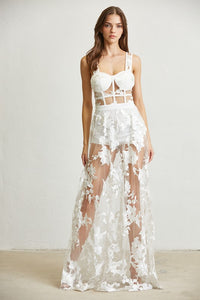 White Floral Embroidery Lace Dress