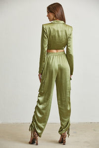 Hemp Satin Blazer Cargo Pant Set