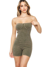 Olive Mineral Washed Stretch Cotton Ribbed Corset Tube Romper
