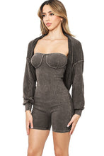 Black Mineral Washed Stretch Cotton Ribbed Corset Tube Romper