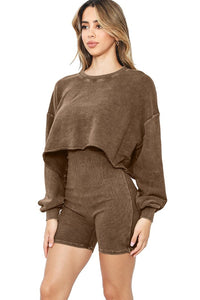 Dk Brown Mineral Washed Stretch Cotton Ribbed Corset Tube Romper