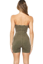 Olive Mineral Washed Stretch Cotton Ribbed Corset Tube Romper