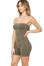 Olive Mineral Washed Stretch Cotton Ribbed Corset Tube Romper