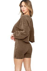Dk Brown Mineral Washed Stretch Cotton Ribbed Corset Tube Romper