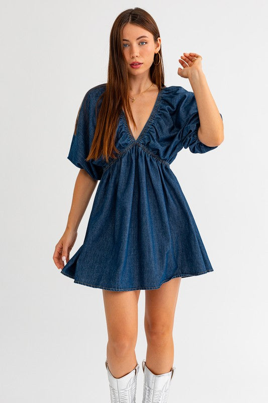 Denim Ballon Sleeve Dress