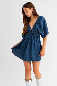 Denim Ballon Sleeve Dress