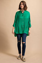 Emerald Washed Satin Button Down Loose Fit Top