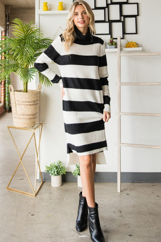 Black/White Wide Striped Turtleneck Sweater Dress Aquarius Brand Black/White Wide Striped Turtleneck Sweater Dress Aquarius Brand
