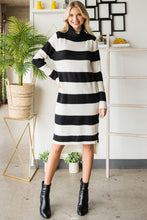 Black/White Wide Striped Turtleneck Sweater Dress