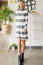 Charcoal/White Wide Striped Turtleneck Sweater Dress