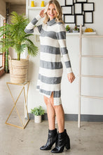 Charcoal/White Wide Striped Turtleneck Sweater Dress