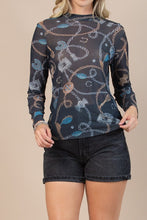 Western Luck Jewel Mesh Print Top