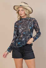 Western Luck Jewel Mesh Print Top