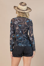 Western Luck Jewel Mesh Print Top