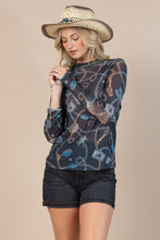 Western Luck Jewel Mesh Print Top