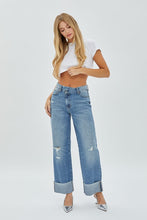 Medium Wash Crossover Waistband Cuffed Dad Jean