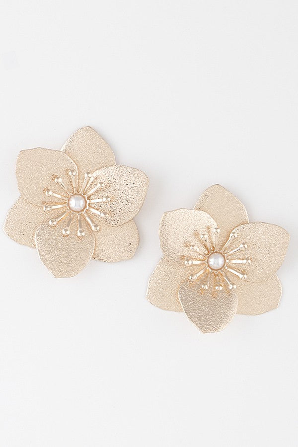 Gold Cream Delicate Pearl Flower Earrings