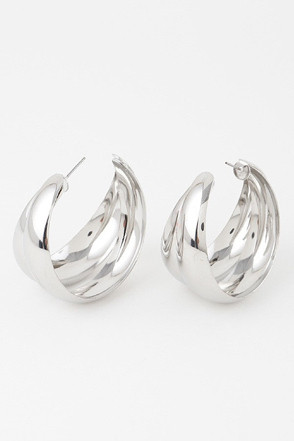 Silver Bulky Double Hoop Earrings