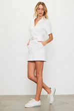 White Woven Twill Short Sleeve Zip Up Dress