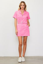 Pink Woven Twill Short Sleeve Zip Up Dress