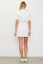 White Woven Twill Short Sleeve Zip Up Dress