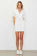 White Woven Twill Short Sleeve Zip Up Dress