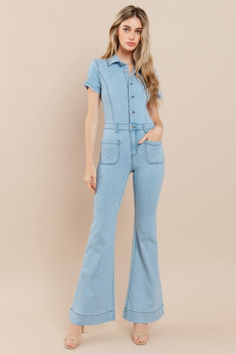 Light Denim Denim Flared Jumpsuit