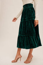 Sea Green Velvet Midi Skirts With Tuck Detail