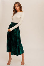 Sea Green Velvet Midi Skirts With Tuck Detail