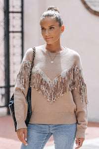 Mocha Fringe Detail Sweater Top