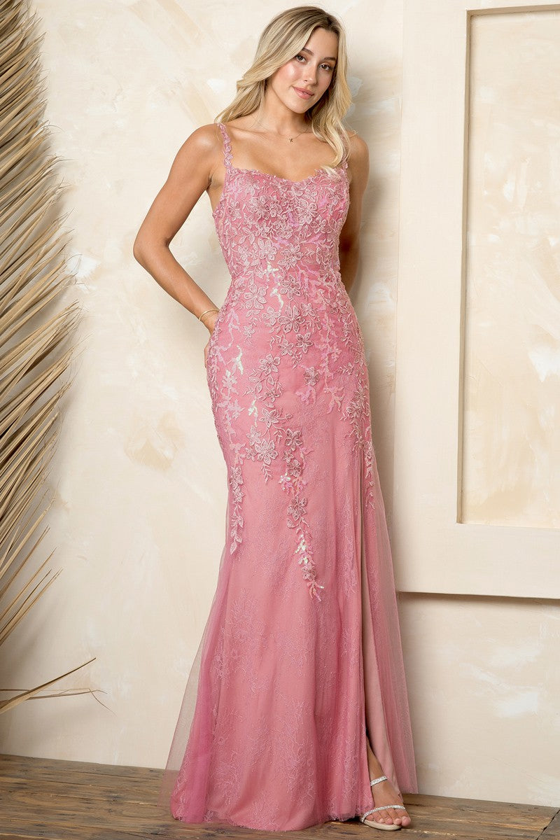 Dusty Rose Embellished Bustier Top Front Slit Sheath Dress Aquarius Brand Dusty Rose Embellished Bustier Top Front Slit Sheath Dress Aquarius Brand