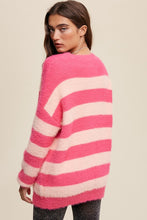 Pink Multi Striped Button Down Fuzzy Knit Cardigan