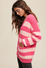 Pink Multi Striped Button Down Fuzzy Knit Cardigan