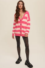 Pink Multi Striped Button Down Fuzzy Knit Cardigan