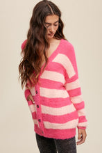Pink Multi Striped Button Down Fuzzy Knit Cardigan
