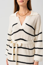 White-Black Stripe Long Sleeve Stripe Sweater Dress