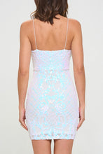 Wht/Wht Holo Sequin V-Neckline Bodycon Mini Dress