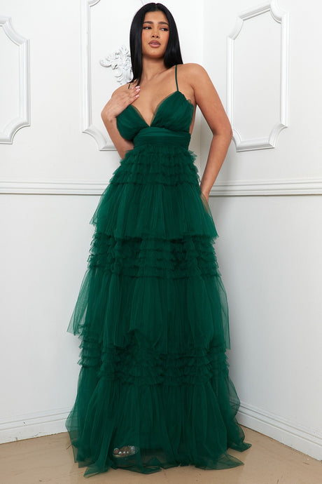 Hunter Green Tulle Max Dress