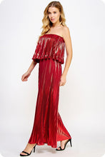 Red Pleated Metallic Tube Jumpsuit