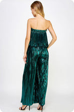 Teal Pleated Metallic Tube Jumpsuit