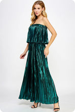 Teal Pleated Metallic Tube Jumpsuit