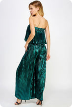 Teal Pleated Metallic Tube Jumpsuit