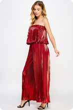 Red Pleated Metallic Tube Jumpsuit