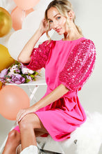 Fuchsia Sequin Baloon Sleeves Dress