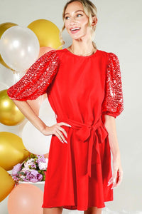 Black Sequin Baloon Sleeves Dress