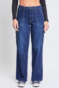 Dark Indigo Junior Elastic Waist Straight Leg Cargo Jean