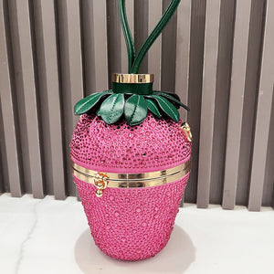 Rose-Red Strawberry Rhinestone Pu Leather Crossbody