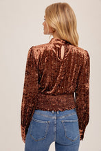 Chocolate High Collar Smocked Waist Velvet Top